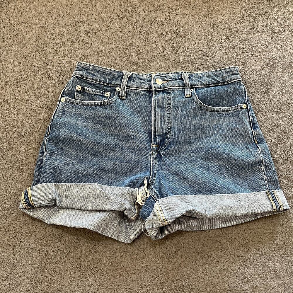Free Assembly Medium Wash High Rise Cuffed Denim Stretch Shorts Women's Size 8